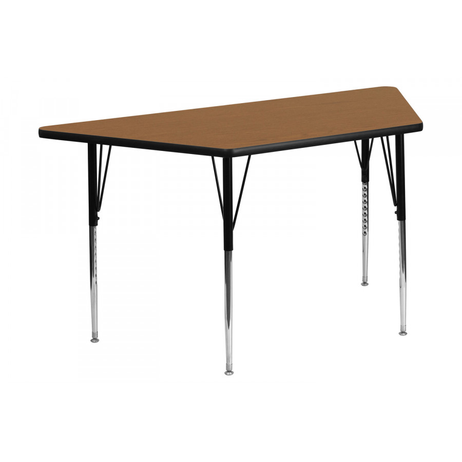 BLNK Wren Trapezoid Thermal Laminate Activity Table - Oak, with Standard Height Adjustable Legs