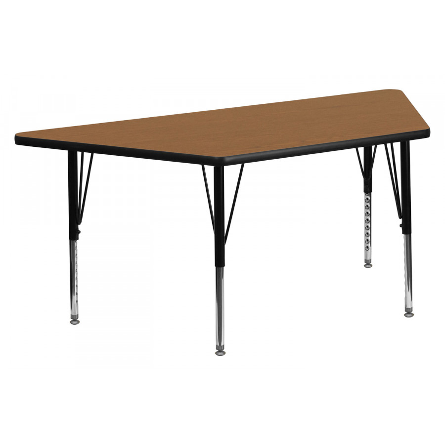 BLNK Wren Trapezoid Thermal Laminate Activity Table - Oak, with Short Height Adjustable Legs