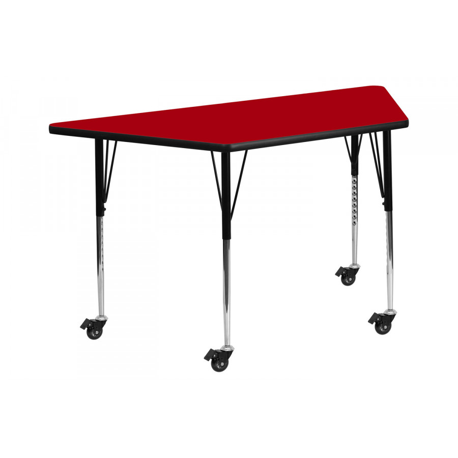 BLNK Wren Mobile Trapezoid Thermal Laminate Activity Table - Red, with Standard Height Adjustable Legs