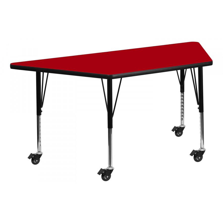 BLNK Wren Mobile Trapezoid Thermal Laminate Activity Table - Red, with Short Height Adjustable Legs