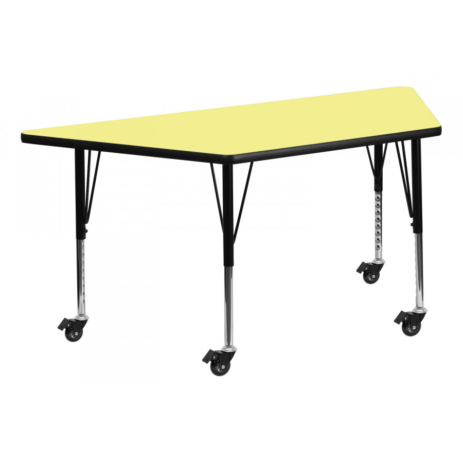 BLNK Wren Mobile Trapezoid Thermal Laminate Activity Table - Yellow, with Short Height Adjustable Legs