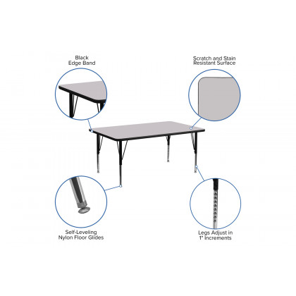 BLNK Wren Rectangular Thermal Laminate Activity Table - Gray, 30"W x 72"L, with Short Height Adjustable Legs