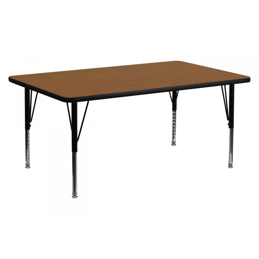 BLNK Wren Rectangular HP Laminate Activity Table - Oak, 30"W x 72"L, with Short Height Adjustable Legs