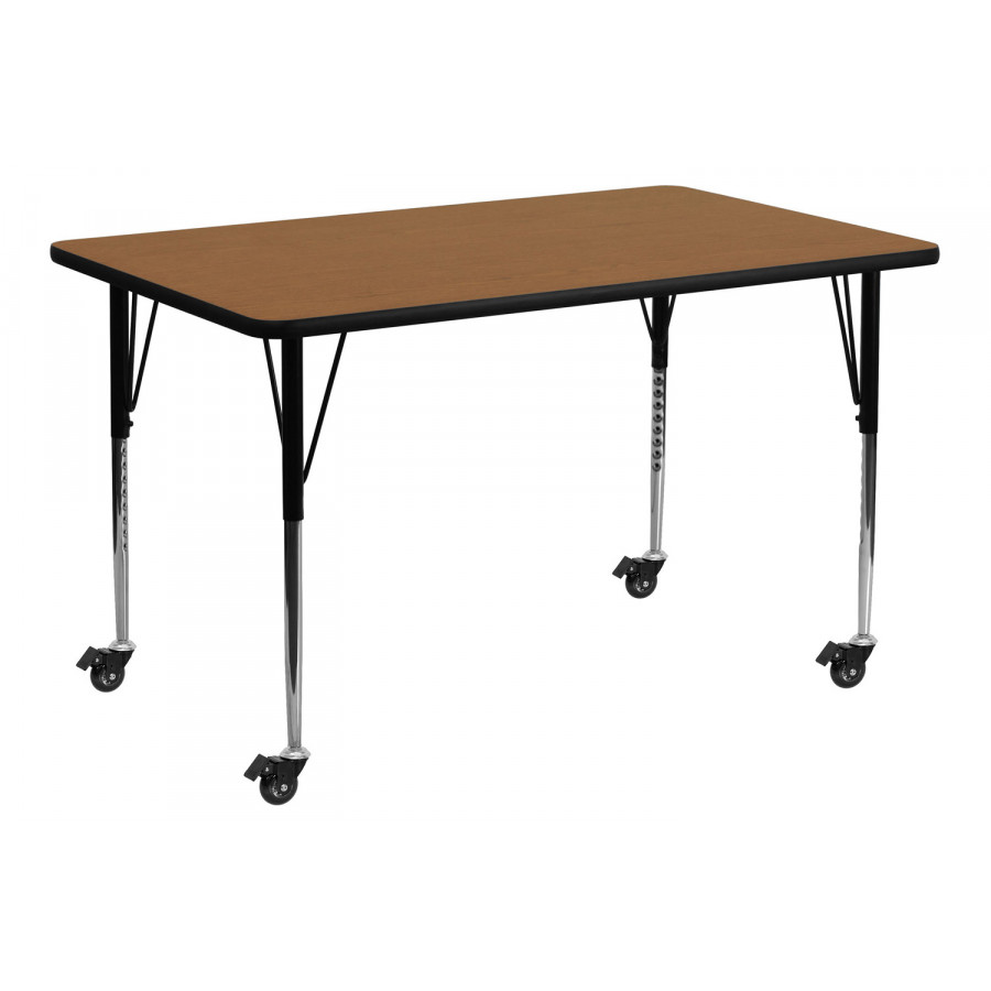 BLNK Wren Mobile Rectangular Thermal Laminate Activity Table - Oak, 30"W x 72"L, with Standard Height Adjustable Legs