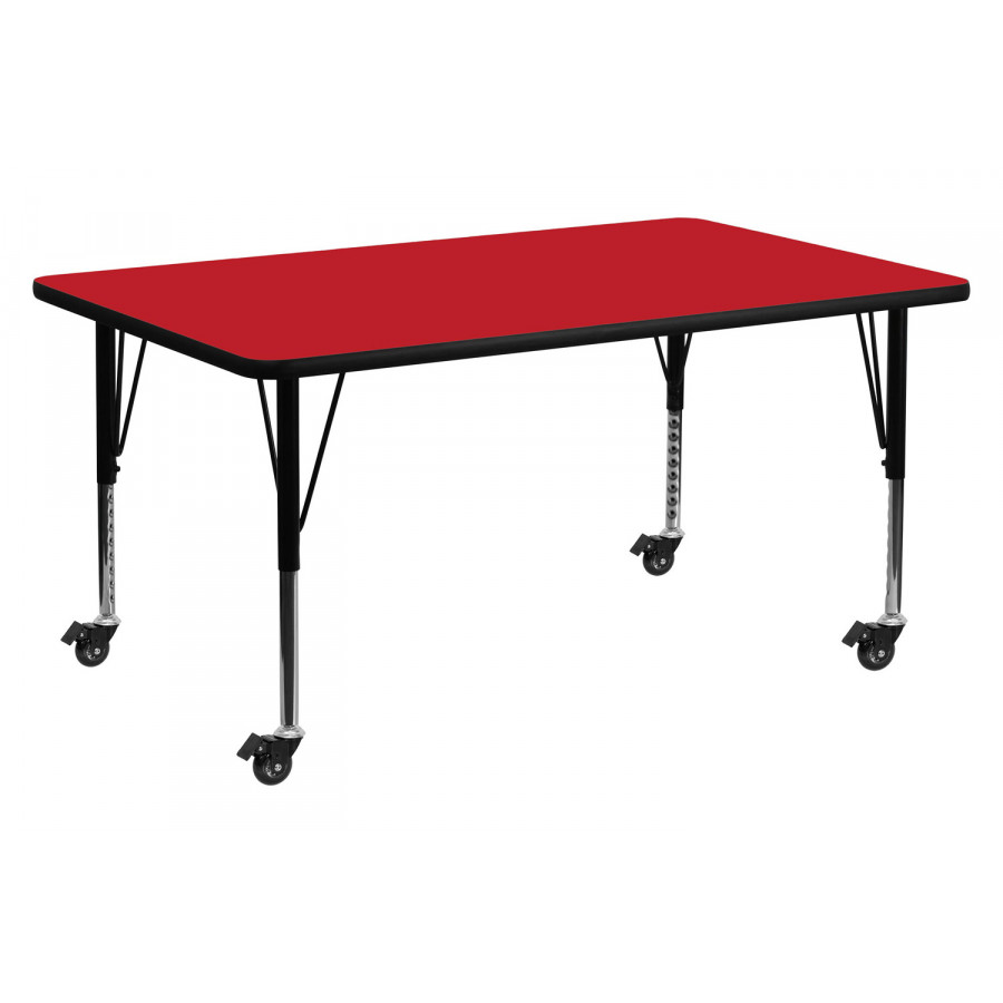 BLNK Wren Mobile Rectangular HP Laminate Activity Table - Red, 30"W x 72"L, with Short Height Adjustable Legs