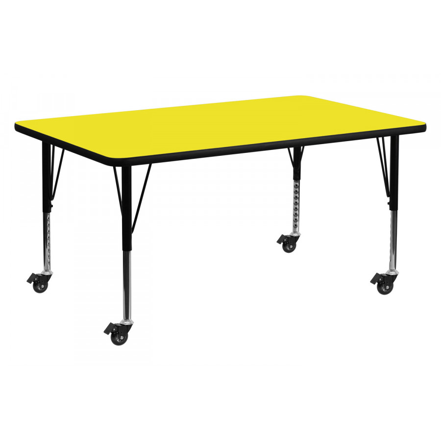 BLNK Wren Mobile Rectangular HP Laminate Activity Table - Yellow, 30"W x 72"L, with Short Height Adjustable Legs