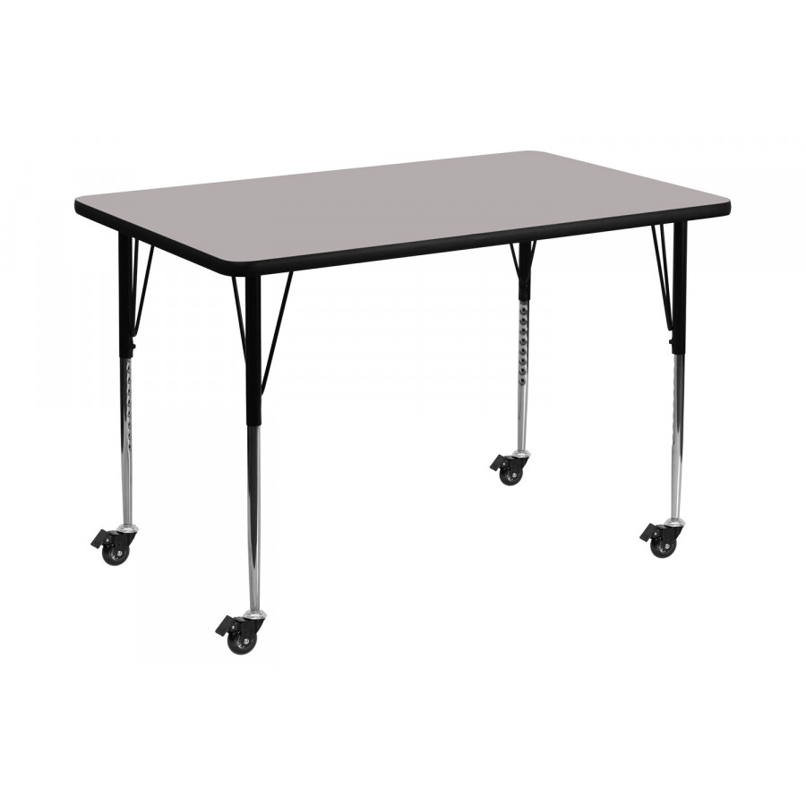 BLNK Wren Mobile Rectangular HP Laminate Activity Table - Gray, 36"W x 72"L, with Standard Height Adjustable Legs
