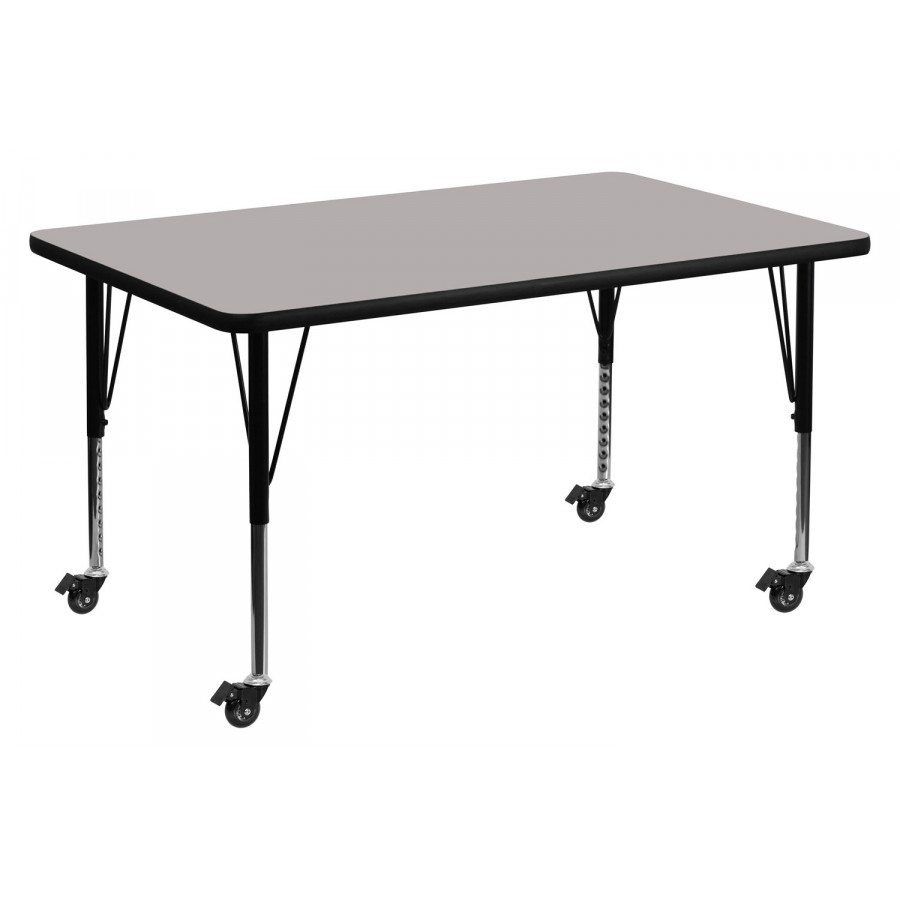 BLNK Wren Mobile Rectangular HP Laminate Activity Table - Gray, 36"W x 72"L, with Short Height Adjustable Legs