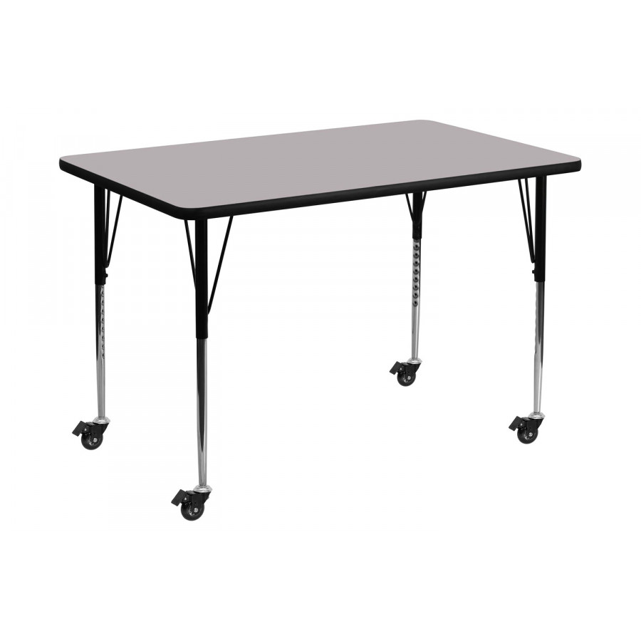 BLNK Wren Mobile Rectangular Thermal Laminate Activity Table - Gray, 36"W x 72"L, with Standard Height Adjustable Legs