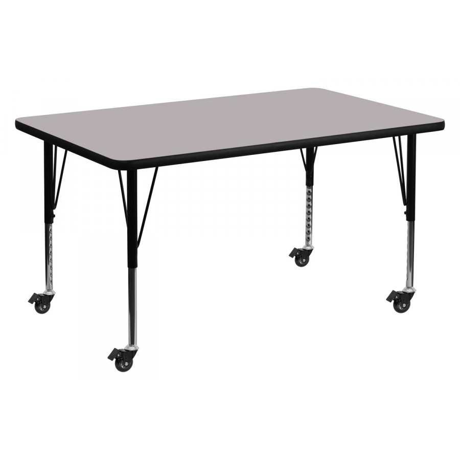 BLNK Wren Mobile Rectangular Thermal Laminate Activity Table - Gray, 36"W x 72"L, with Short Height Adjustable Legs