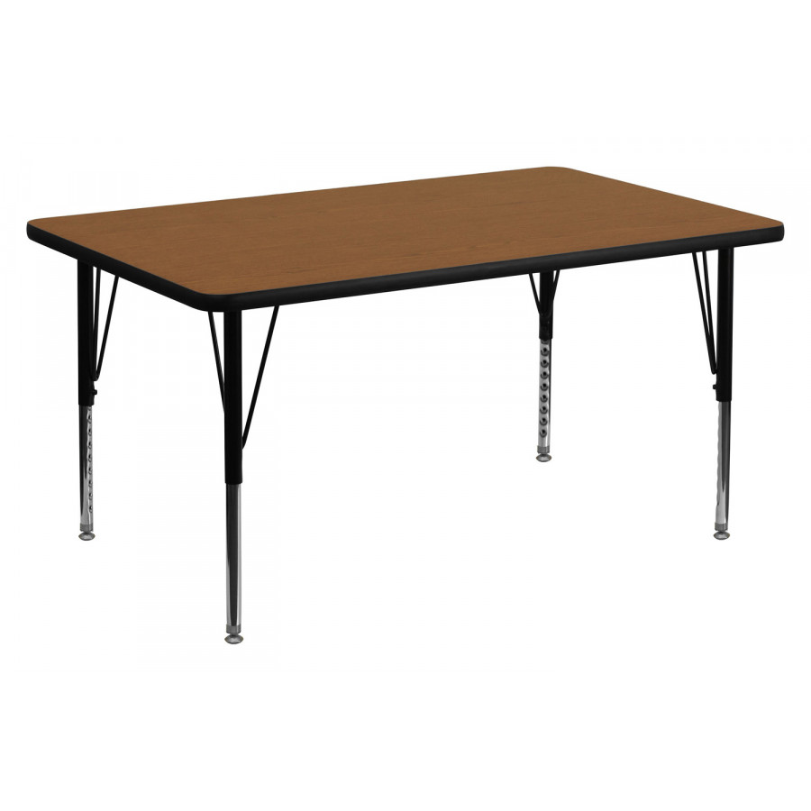 BLNK Wren Rectangular HP Laminate Activity Table - Oak, 36"W x 72"L, with Short Height Adjustable Legs