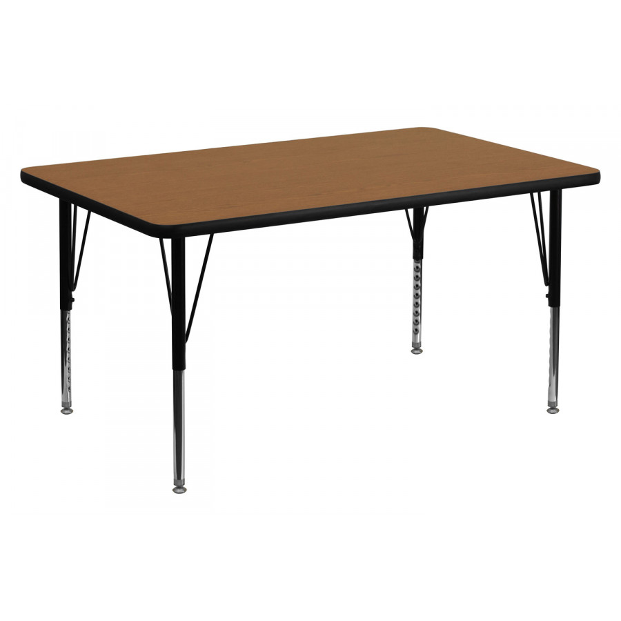BLNK Wren Rectangular Thermal Laminate Activity Table - Oak, 36"W x 72"L, with Short Height Adjustable Legs