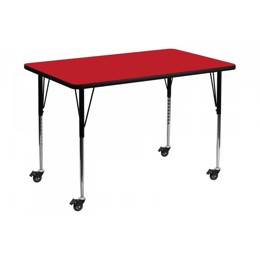 BLNK Wren Mobile Rectangular HP Laminate Activity Table - Red, 36"W x 72"L, with Standard Height Adjustable Legs