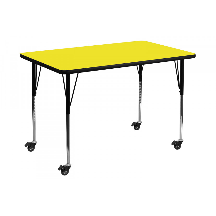 BLNK Wren Mobile Rectangular HP Laminate Activity Table - Yellow, 36"W x 72"L, with Standard Height Adjustable Legs