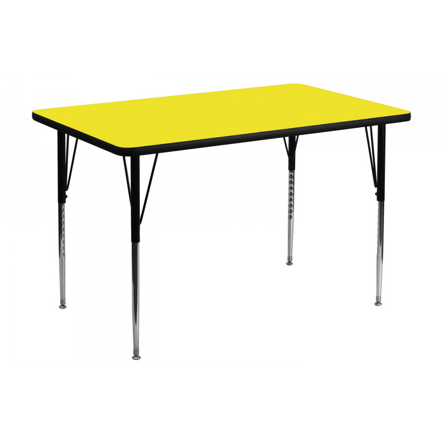 BLNK Wren Rectangular HP Laminate Activity Table - Yellow, 36"W x 72"L, with Standard Height Adjustable Legs