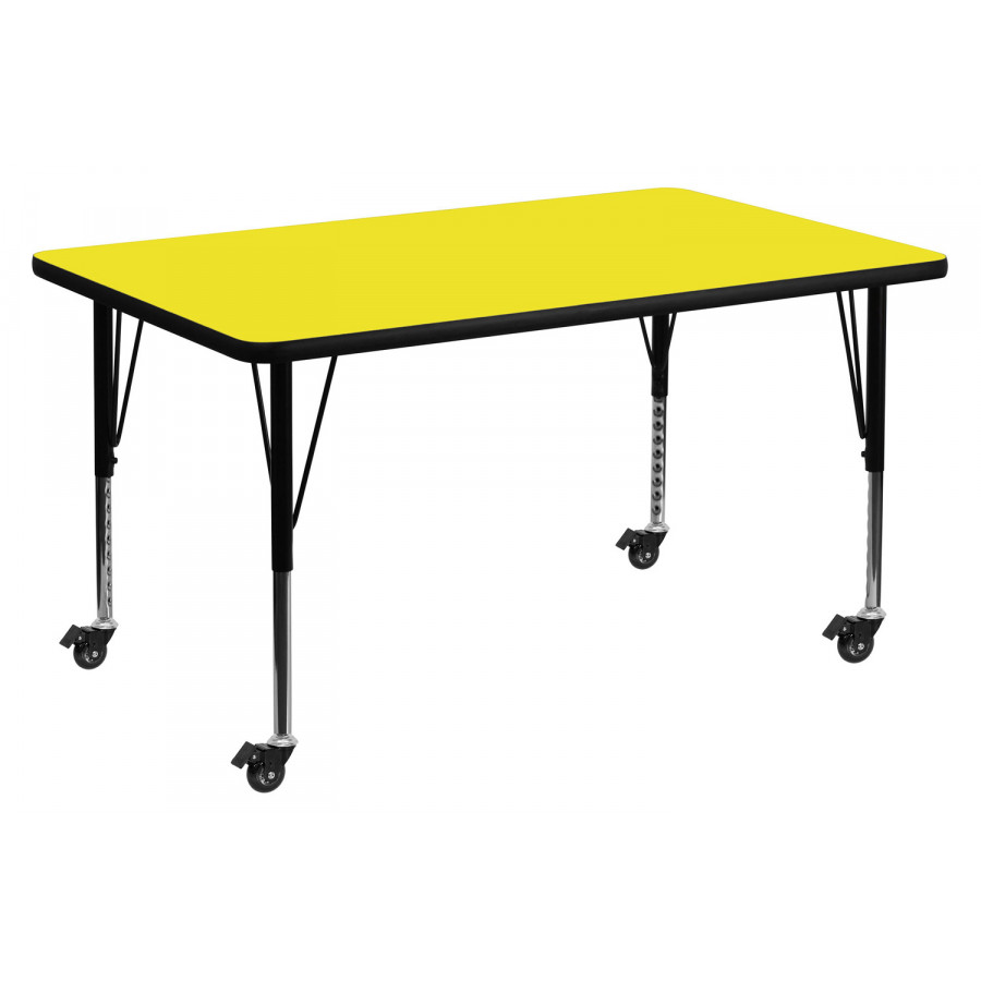 BLNK Wren Mobile Rectangular HP Laminate Activity Table - Yellow, 36"W x 72"L, with Short Height Adjustable Legs