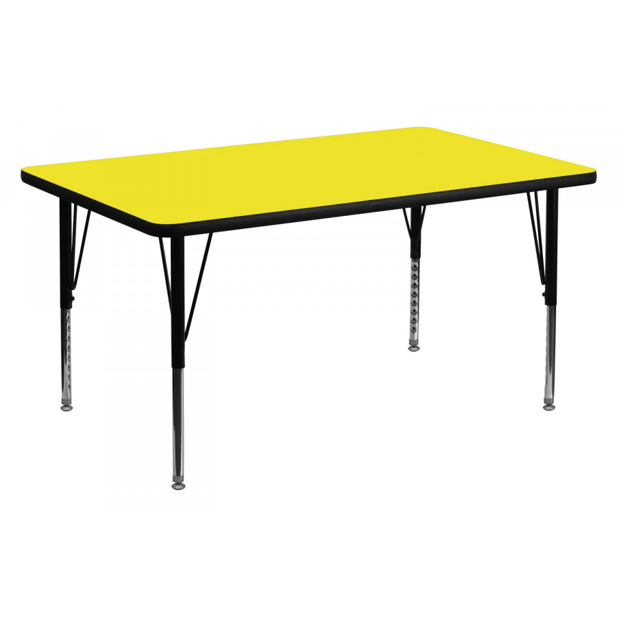 BLNK Wren Rectangular HP Laminate Activity Table - Yellow, 36"W x 72"L, with Short Height Adjustable Legs