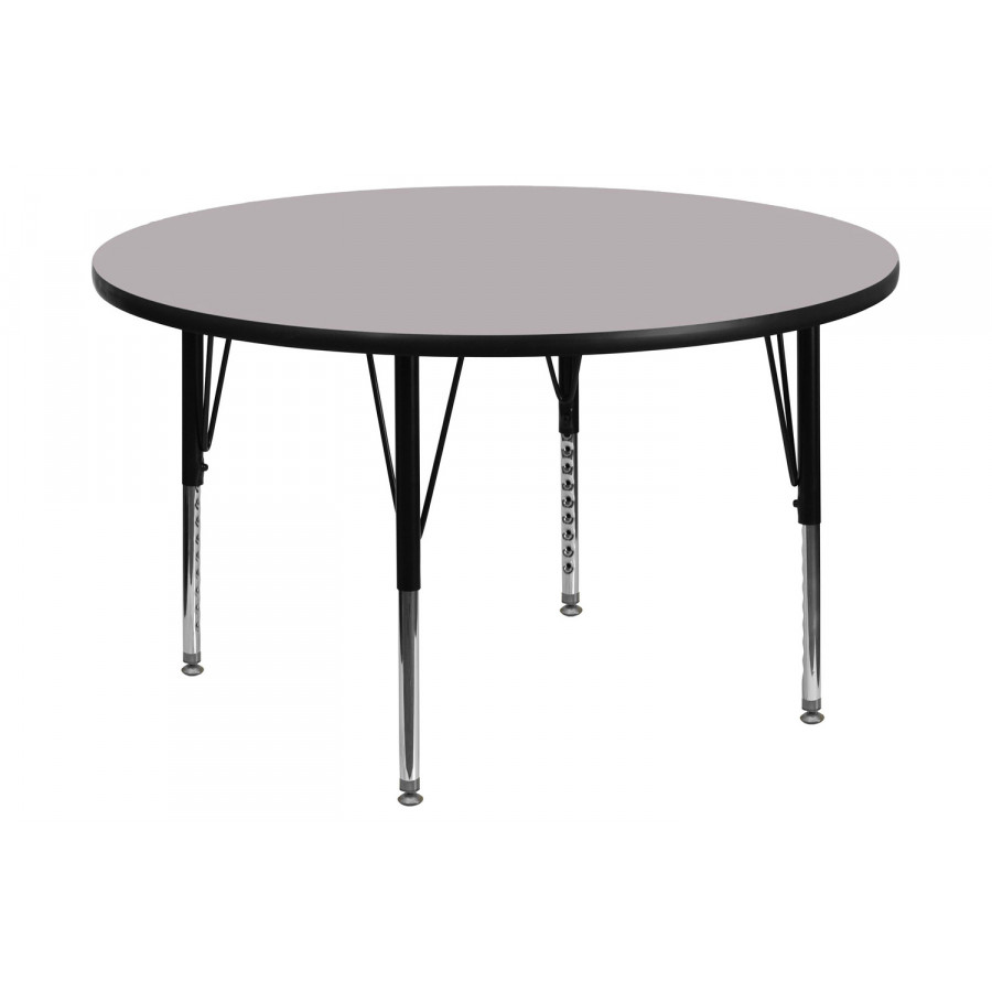 BLNK Wren Round Thermal Laminate Activity Table - Gray, 42"D, with Short Height Adjustable Legs