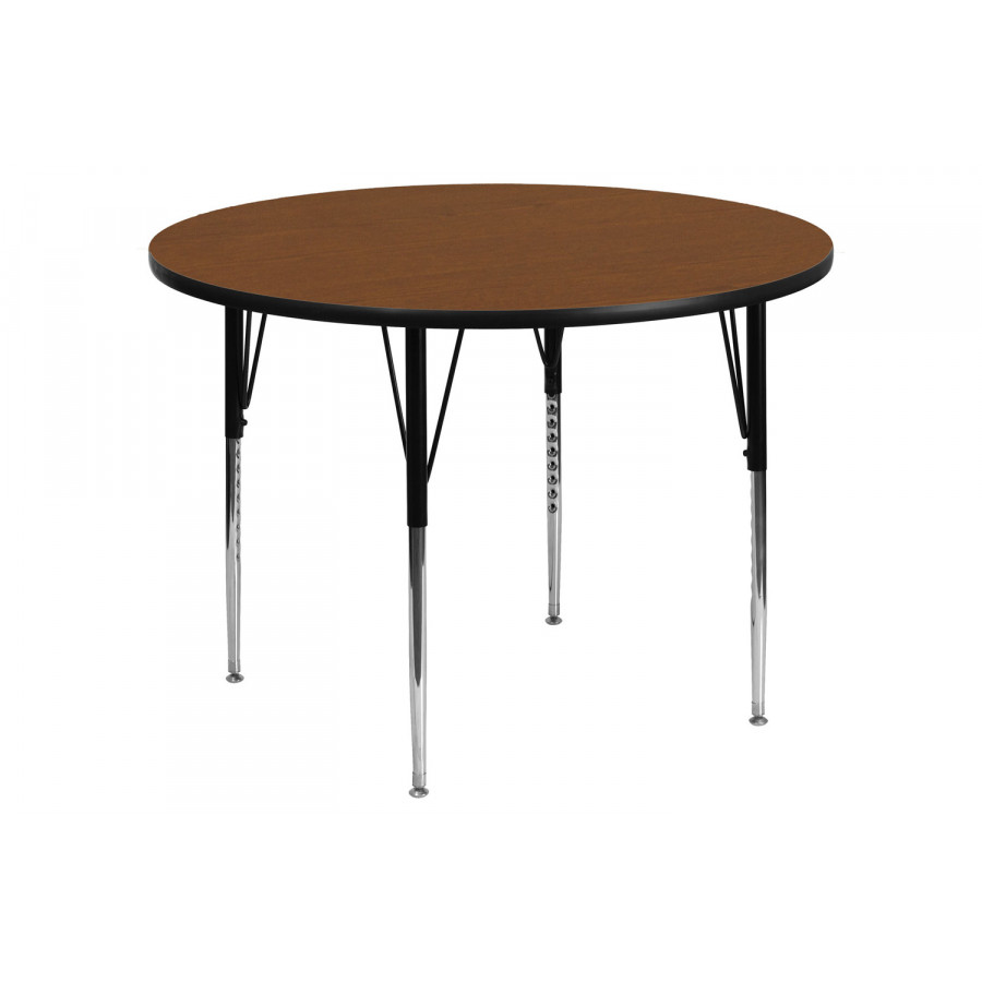 BLNK Wren Round HP Laminate Activity Table - Oak, 42"D, with Standard Height Adjustable Legs