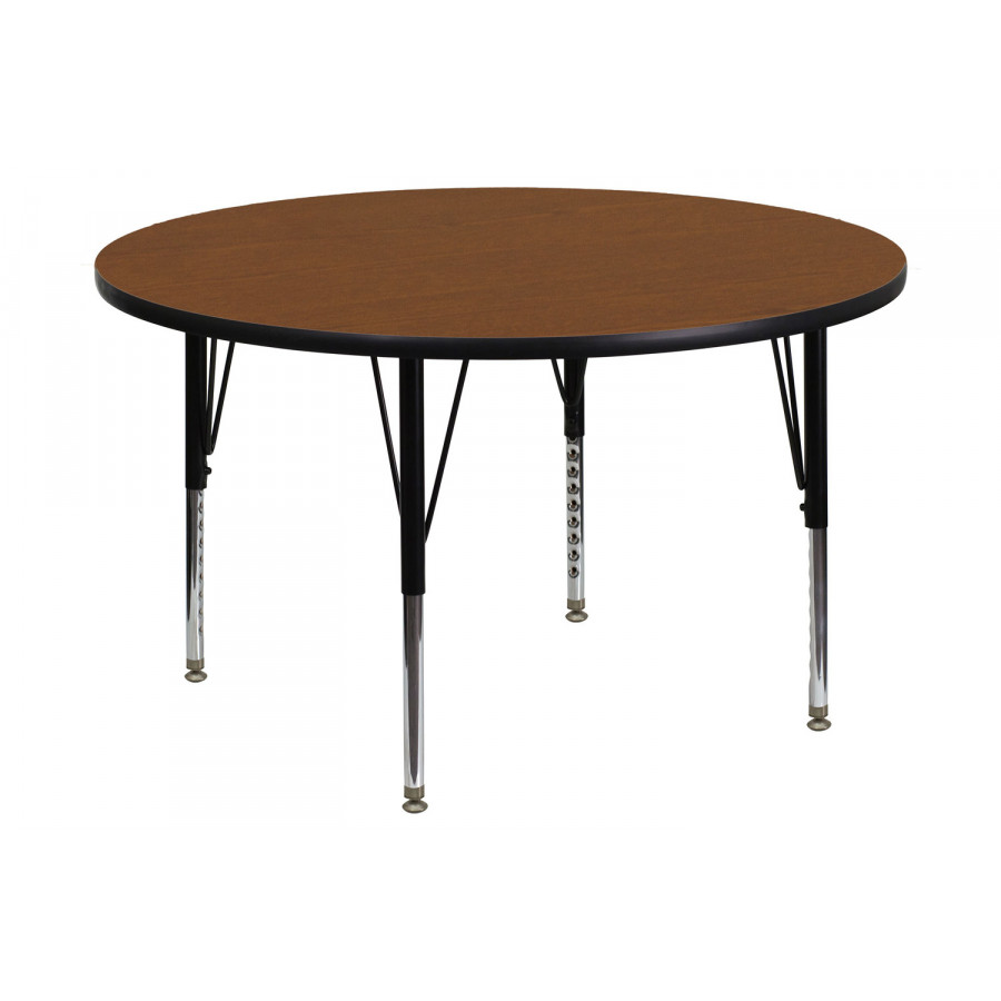 BLNK Wren Round HP Laminate Activity Table - Oak, 42"D, with Short Height Adjustable Legs