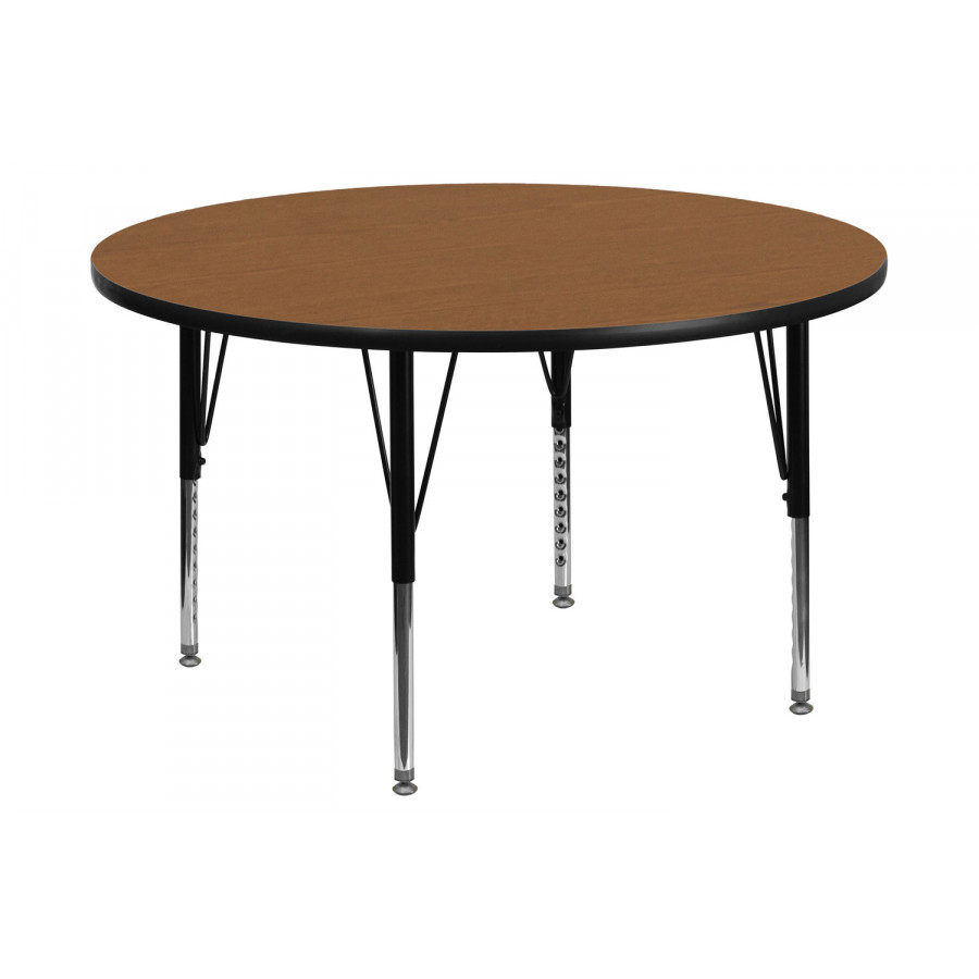 BLNK Wren Round Thermal Laminate Activity Table - Oak, 42"D, with Short Height Adjustable Legs