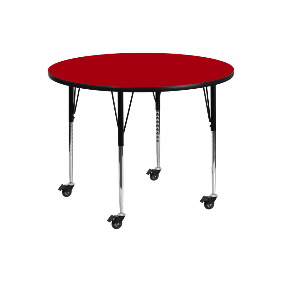 BLNK Wren Mobile Round Thermal Laminate Activity Table - Red, 42"D, with Standard Height Adjustable Legs