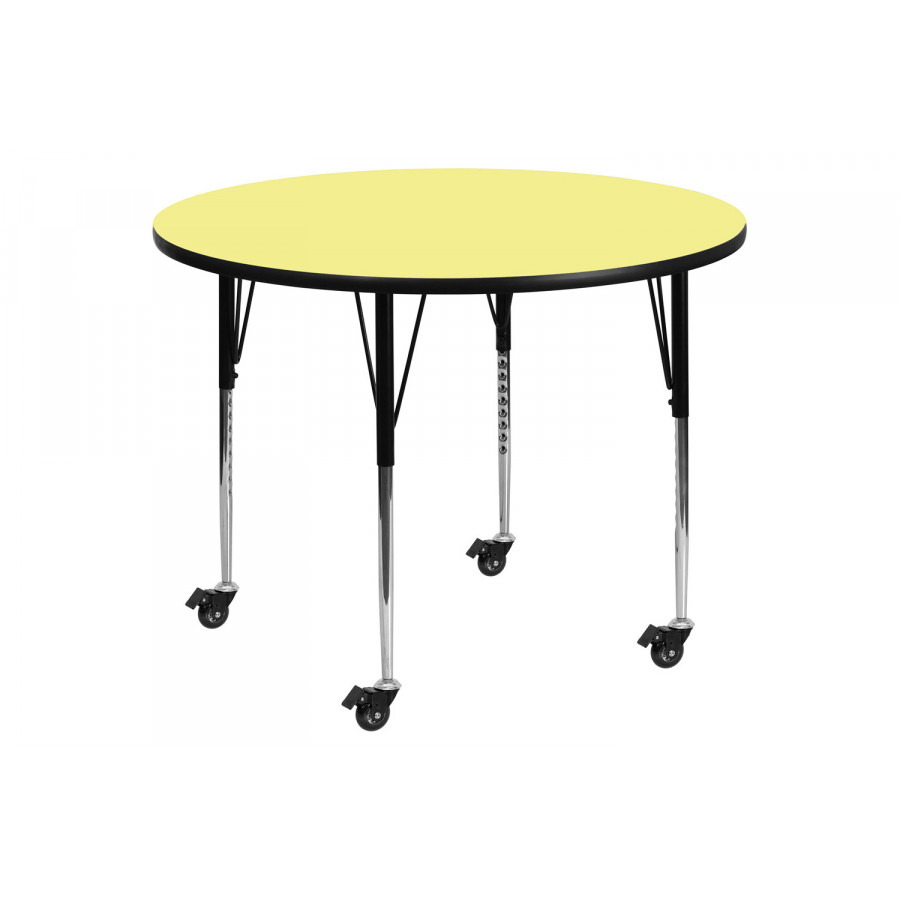 BLNK Wren Mobile Round Thermal Laminate Activity Table - Yellow, 42"D, with Standard Height Adjustable Legs