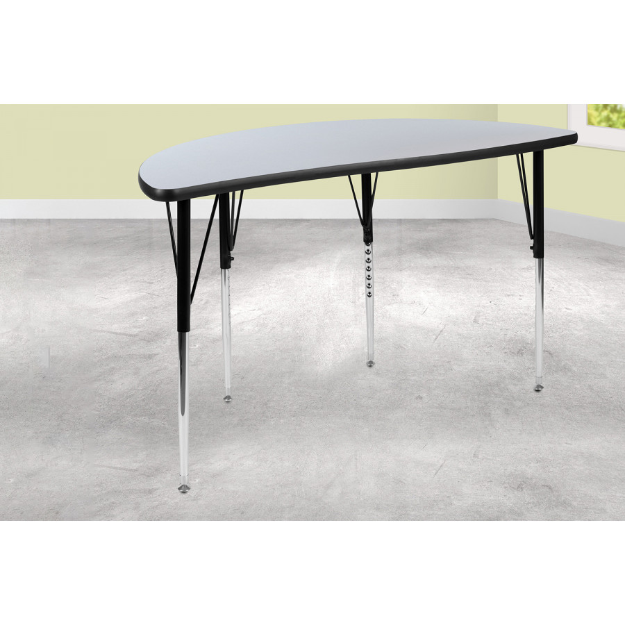 BLNK Wren Half Circle Thermal Laminate Wave Flexible Collaborative Activity Table - Gray, 47.5"D, with Standard Height Adjustable Legs