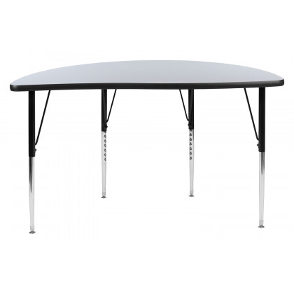 BLNK Wren Half Circle Thermal Laminate Wave Flexible Collaborative Activity Table - Gray, 47.5"D, with Standard Height Adjustable Legs