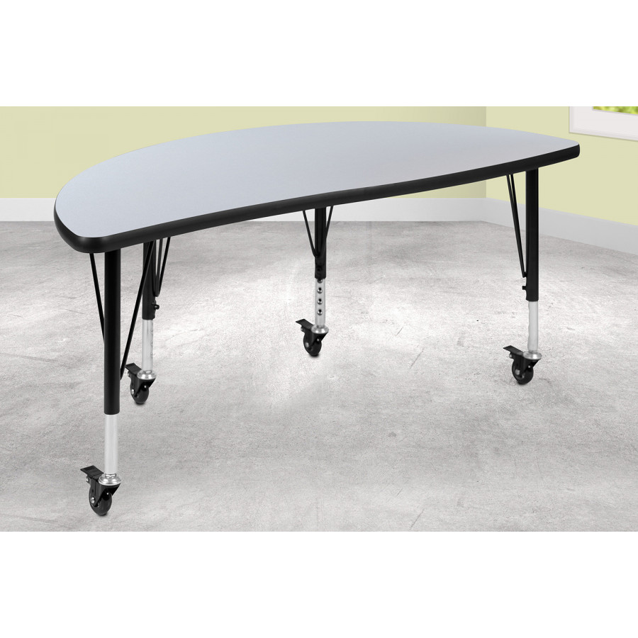 BLNK Wren Mobile Half Circle Thermal Laminate Wave Flexible Collaborative Activity Table - Gray, 47.5"D, with Short Height Adjustable Legs