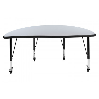 BLNK Wren Mobile Half Circle Thermal Laminate Wave Flexible Collaborative Activity Table - Gray, 47.5"D, with Short Height Adjustable Legs