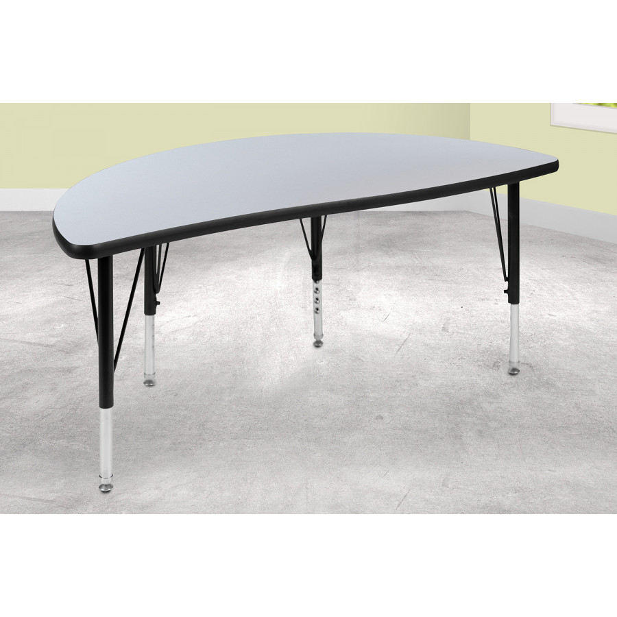BLNK Wren Half Circle Thermal Laminate Wave Flexible Collaborative Activity Table - Gray, 47.5"D, with Short Height Adjustable Legs