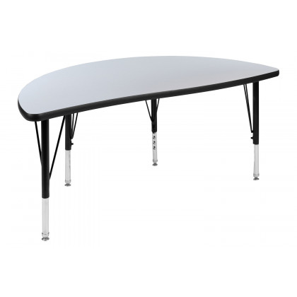 BLNK Wren Half Circle Thermal Laminate Wave Flexible Collaborative Activity Table - Gray, 47.5"D, with Short Height Adjustable Legs