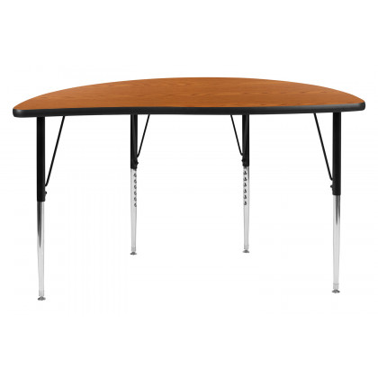 BLNK Wren Half Circle Thermal Laminate Wave Flexible Collaborative Activity Table - Oak, 47.5"D, with Standard Height Adjustable Legs