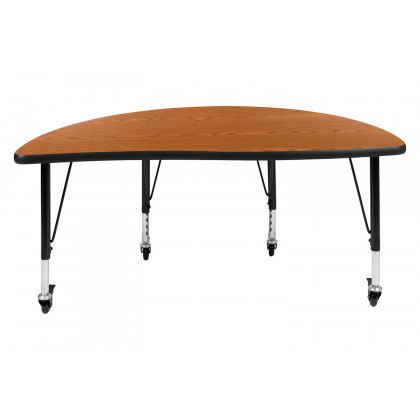 BLNK Wren Mobile Half Circle Thermal Laminate Wave Flexible Collaborative Activity Table - Oak, 47.5"D, with Short Height Adjustable Legs