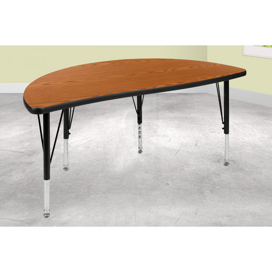 BLNK Wren Half Circle Thermal Laminate Wave Flexible Collaborative Activity Table - Oak, 47.5"D, with Short Height Adjustable Legs