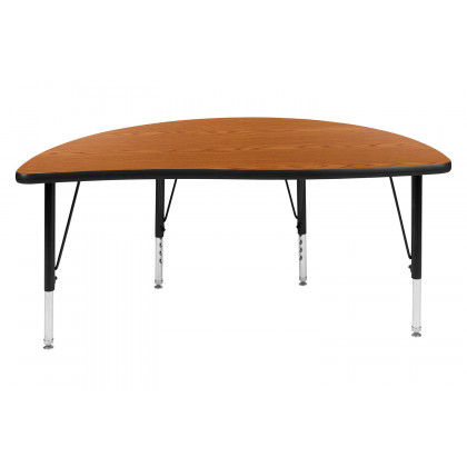 BLNK Wren Half Circle Thermal Laminate Wave Flexible Collaborative Activity Table - Oak, 47.5"D, with Short Height Adjustable Legs