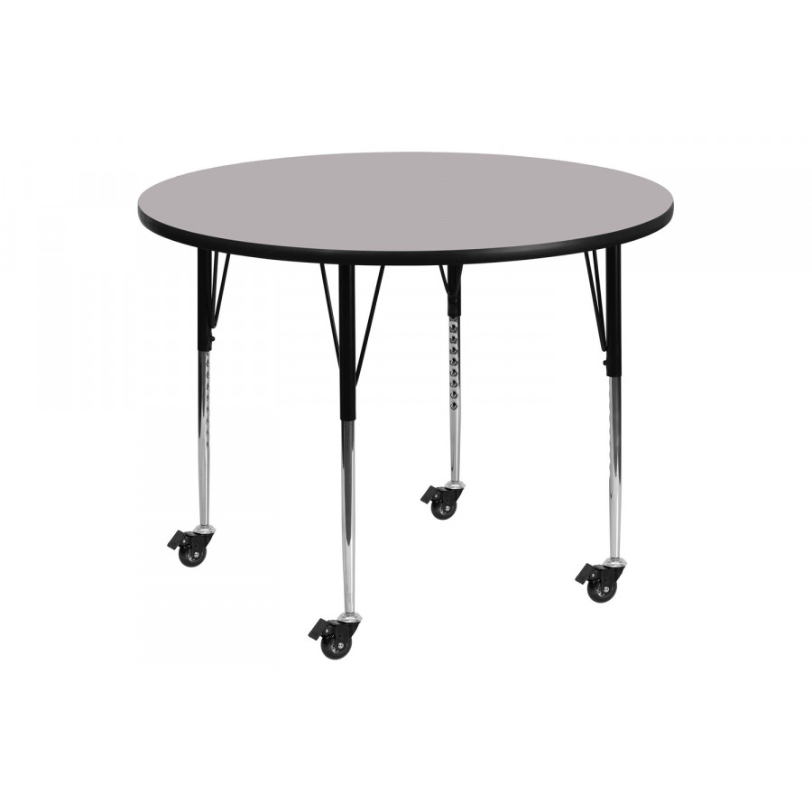 BLNK Wren Mobile Round Thermal Laminate Activity Table - Gray, 48"D, with Standard Height Adjustable Legs