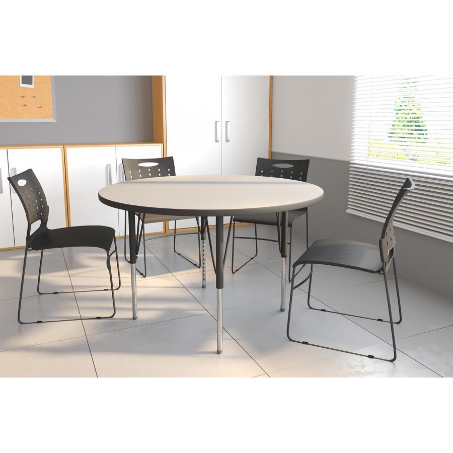 BLNK Wren Round Thermal Laminate Activity Table - Gray, 48"D, with Standard Height Adjustable Legs