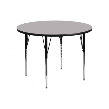 BLNK Wren Round Thermal Laminate Activity Table - Gray, 48"D, with Standard Height Adjustable Legs