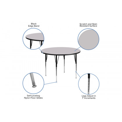 BLNK Wren Round Thermal Laminate Activity Table - Gray, 48"D, with Standard Height Adjustable Legs
