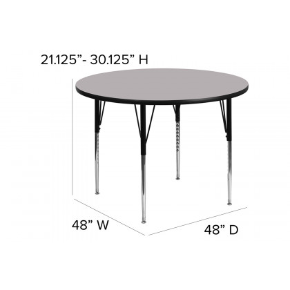BLNK Wren Round Thermal Laminate Activity Table - Gray, 48"D, with Standard Height Adjustable Legs