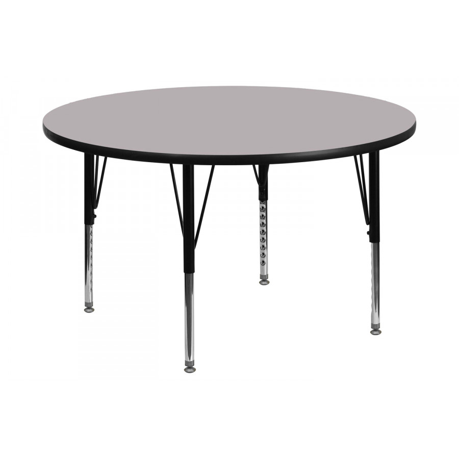 BLNK Wren Round Thermal Laminate Activity Table - Gray, 48"D, with Short Height Adjustable Legs