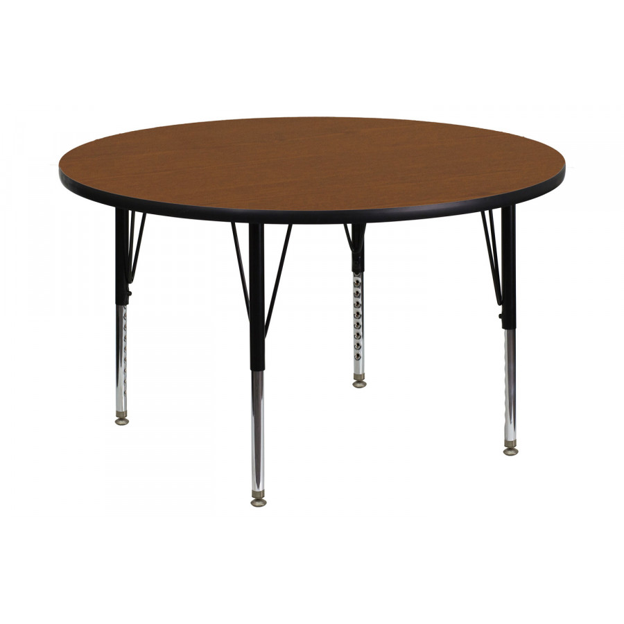 BLNK Wren Round HP Laminate Activity Table - Oak, 48"D, with Short Height Adjustable Legs