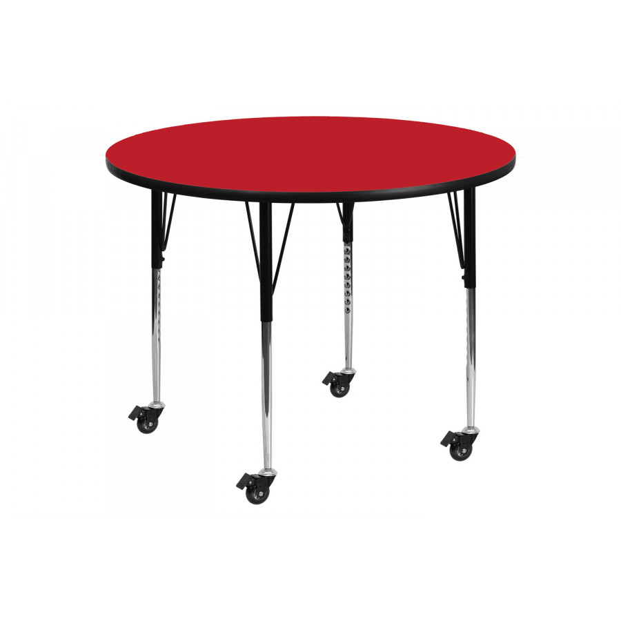 BLNK Wren Mobile Round HP Laminate Activity Table - Red, 48"D, with Standard Height Adjustable Legs