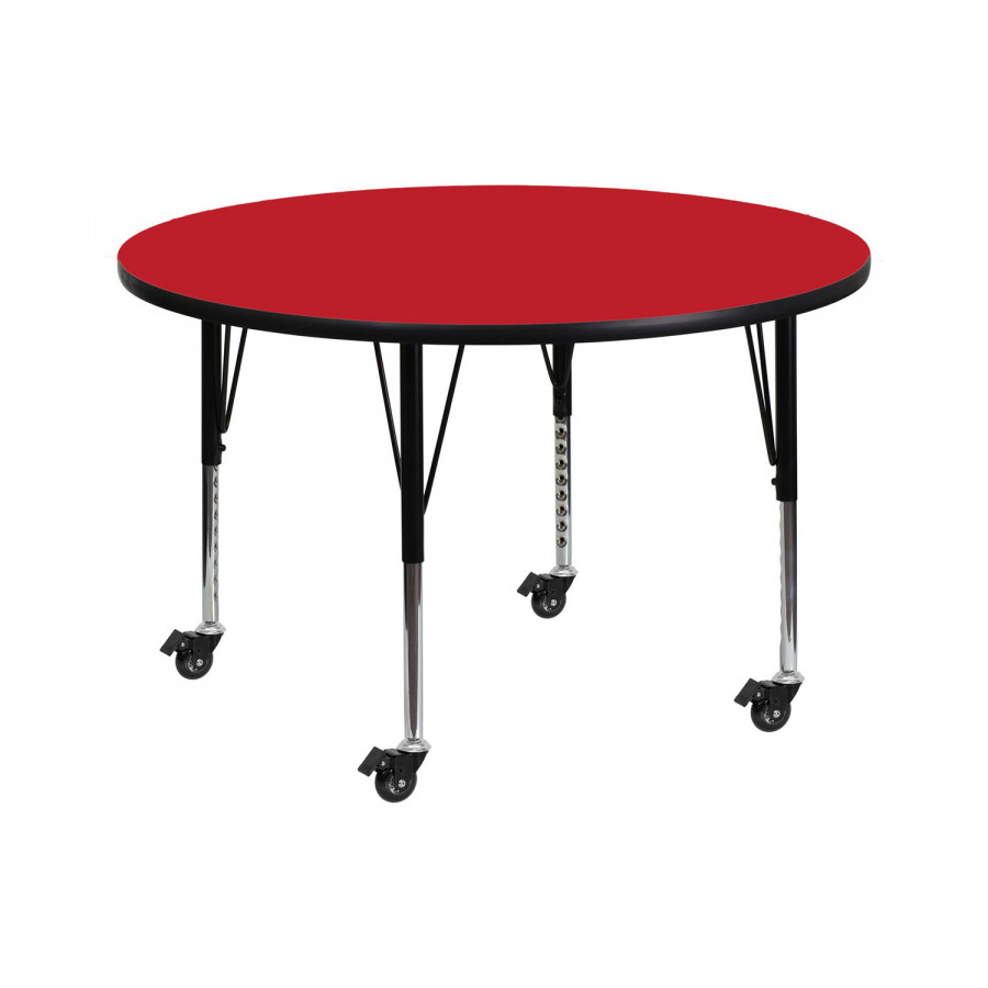 BLNK Wren Mobile Round HP Laminate Activity Table - Red, 48"D, with Short Height Adjustable Legs
