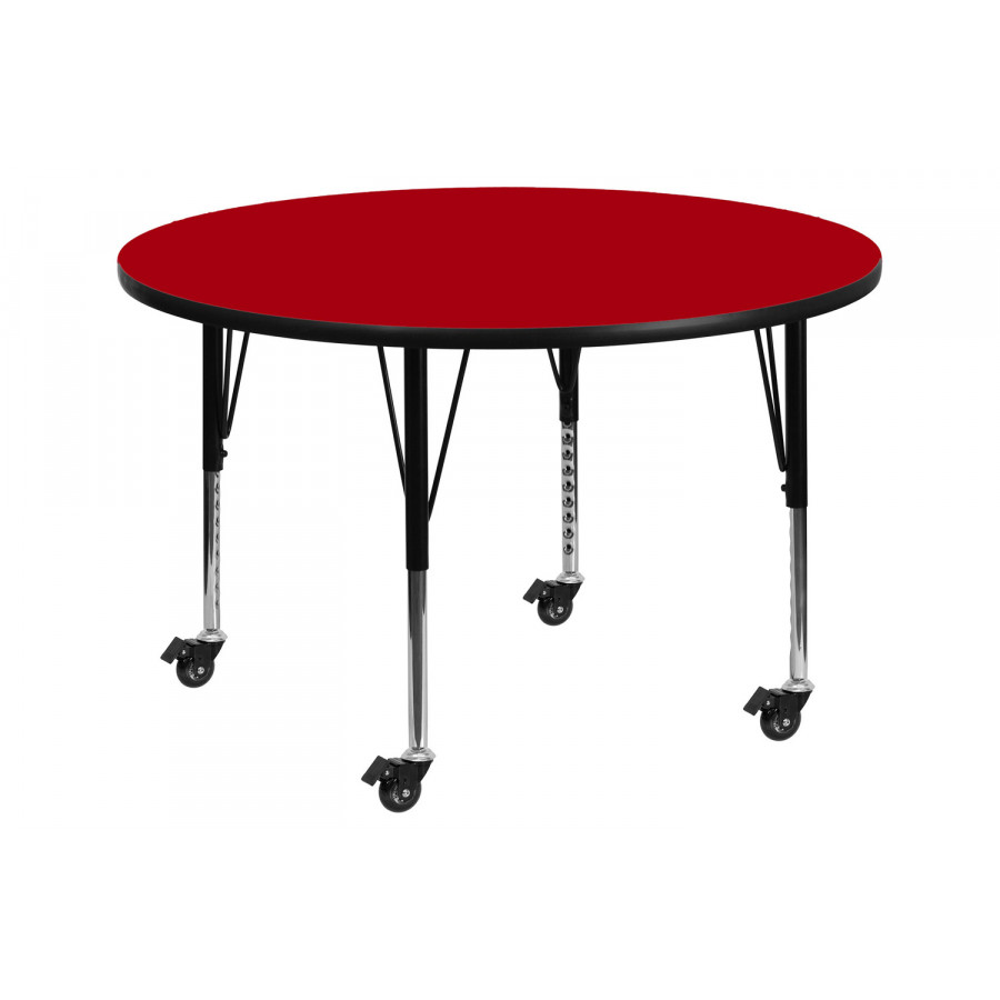 BLNK Wren Mobile Round Thermal Laminate Activity Table - Red, 48"D, with Short Height Adjustable Legs