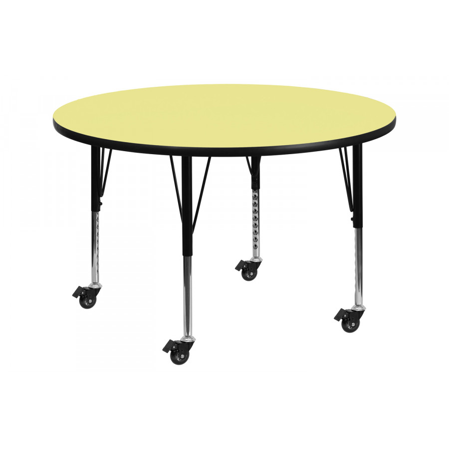 BLNK Wren Mobile Round Thermal Laminate Activity Table - Yellow, 48"D, with Short Height Adjustable Legs