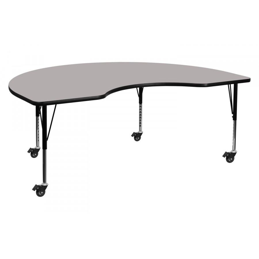 BLNK Wren Mobile Kidney HP Laminate Activity Table - Gray, 48"W x 72"L, with Short Height Adjustable Legs