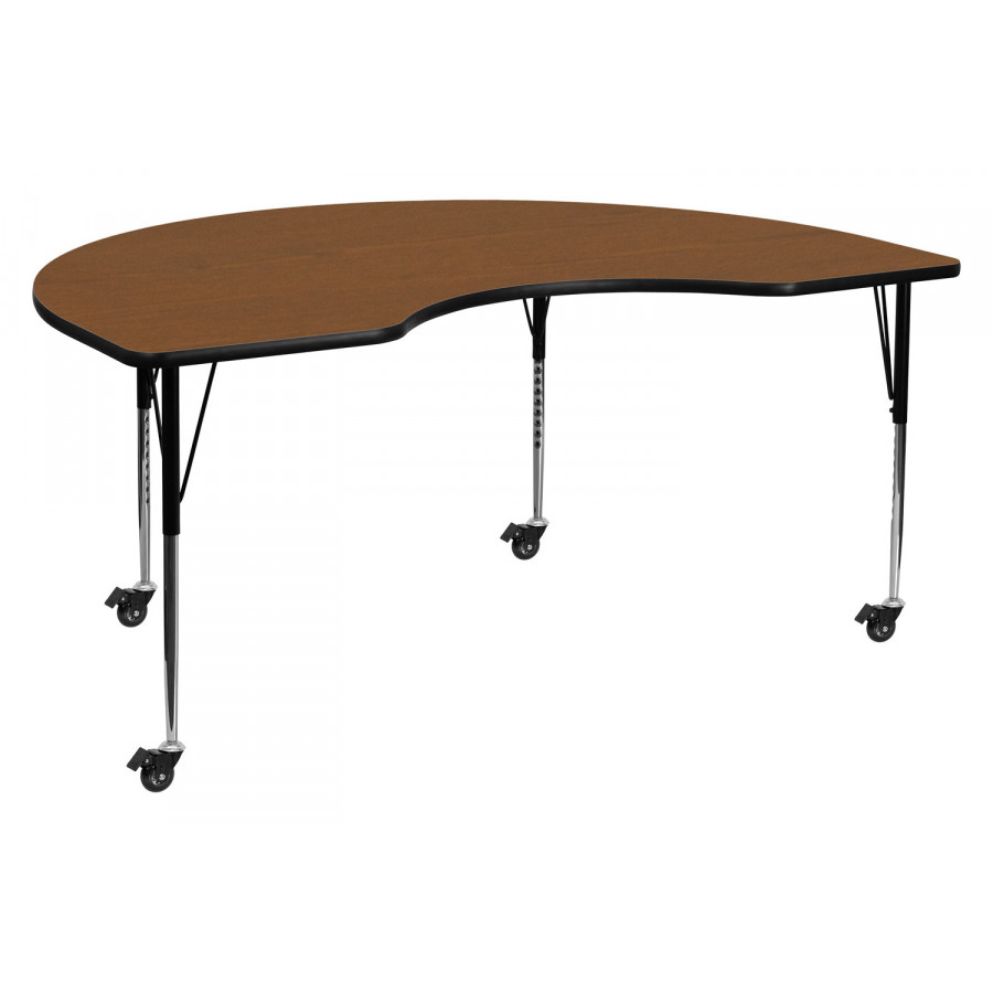 BLNK Wren Mobile Kidney HP Laminate Activity Table - Oak, 48"W x 72"L, with Standard Height Adjustable Legs